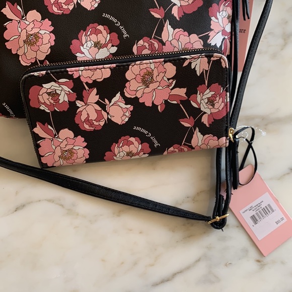 Juicy Couture matching rose black floral crossbody and matching wallet. - Picture 7 of 11